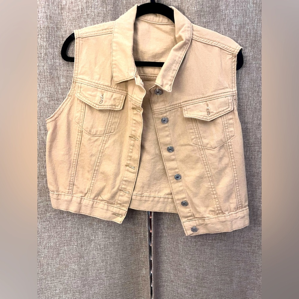 Tan Sleeveless Denim Vest